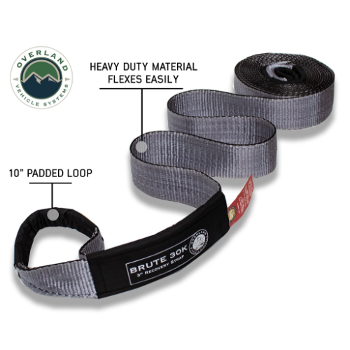 Overland Vehicle Systems 19069916 - 3 x 30' Gray/Black Tow Strap